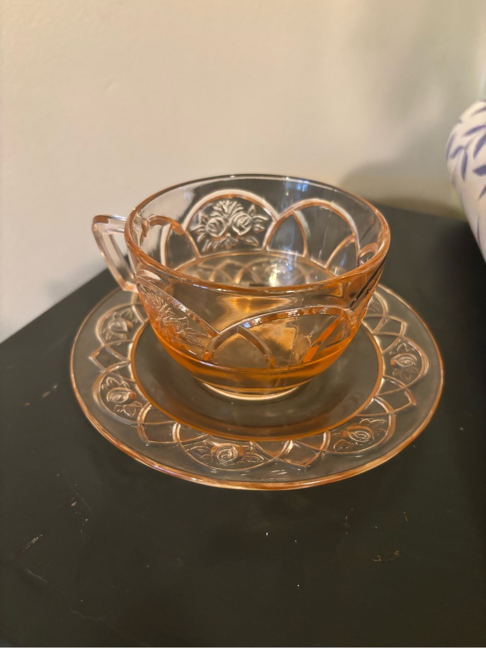 Vintage Pink Depression Glass Cup & Saucer Set Federal Glass Rosemary Dutch Rose